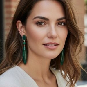 18k Gold Plated Oversized Malachite Drop Dangle Earrings